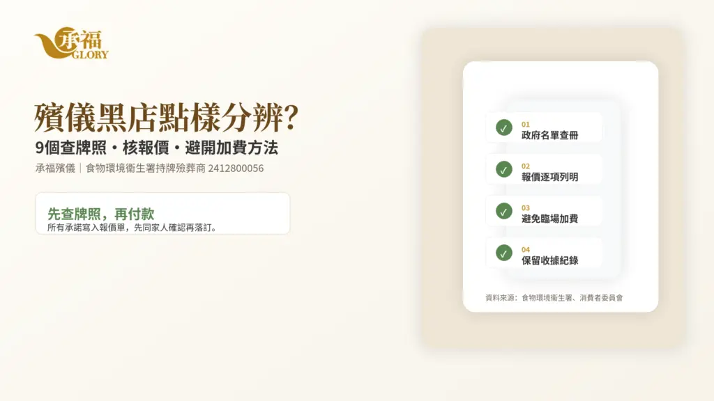 承福殯儀教你用食物環境衞生署牌照同書面報價分辨殯儀黑店